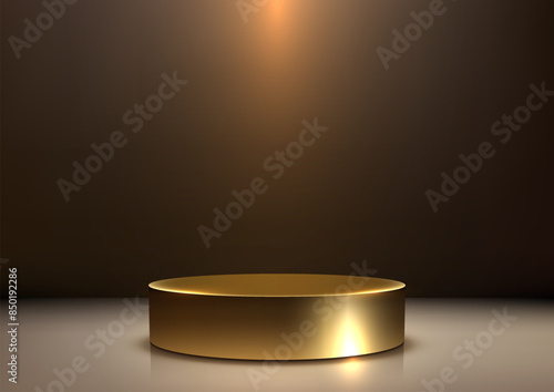 Gold Podium Under Spotlight on Brown Background, Luxury Style 3D Mockup for Product Display