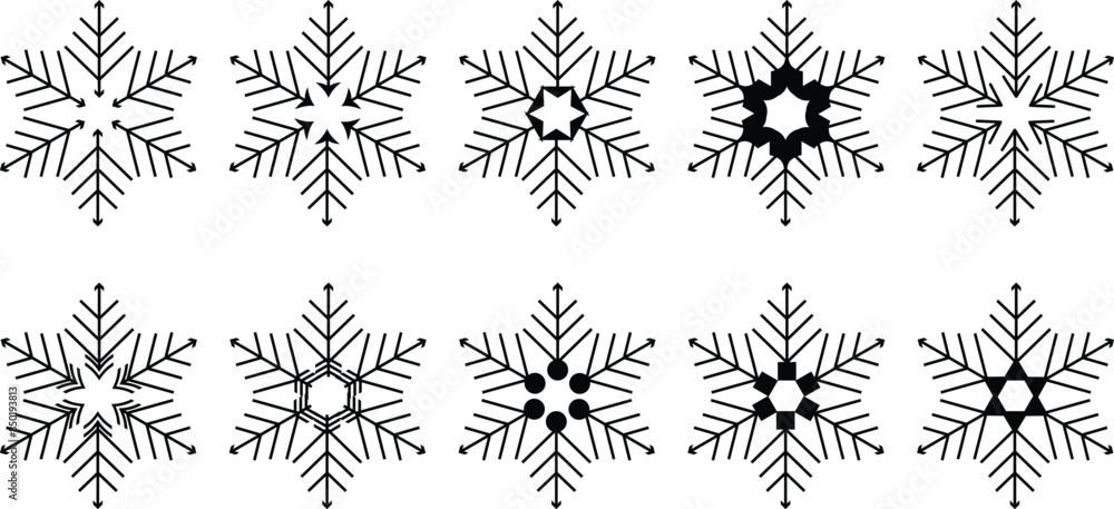 Snowflakes set icons. Abstract icons for report, presentation, diagram, web design, banner, Christmas, Snowflake winter sign vector Snowflakes set icons. Abstract icons for report, presentation, diagram, web design, banner, Christmas, Snowflake winter sign vector