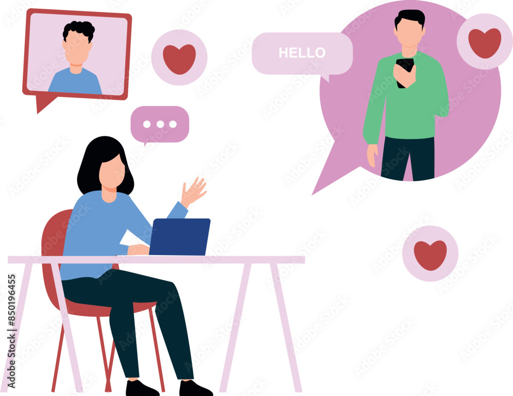 A girl is having a group video call. A girl is having a group video call.