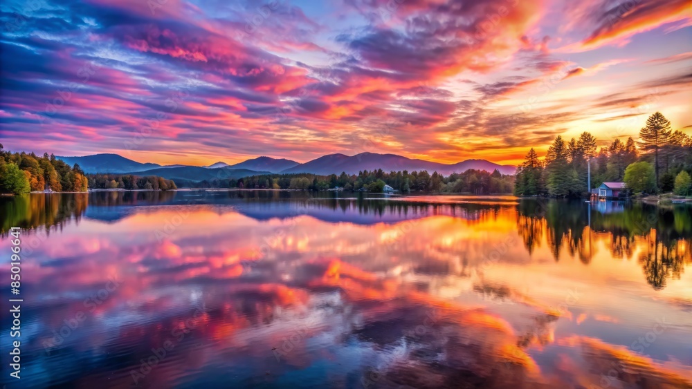 custom made wallpaper toronto digitalSerene dawn breaks over tranquil lake placid, gentle ripples on glassy water reflect vibrant hues of pink, orange, and purple in breathtaking morning sky.