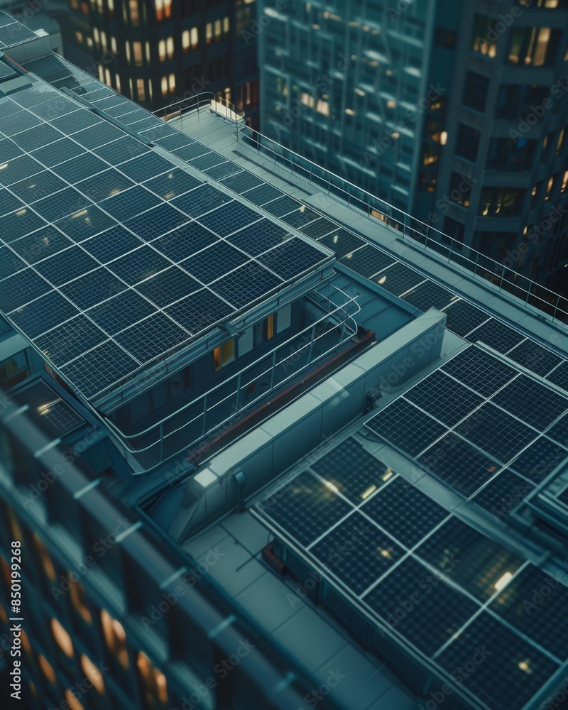 Rooftop Solar Panels in Sunlight: Showcasing Green Energy Infrastructure, Wallpaper, banner design, brochure, web, background template, concept of sustainability, counter urbanization, de-urbanization Rooftop Solar Panels in Sunlight: Showcasing Green Energy Infrastructure, Wallpaper, banner design, brochure, web, background template, concept of sustainability, counter urbanization, de-urbanization