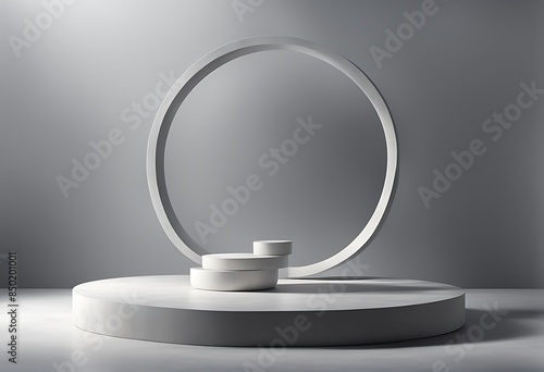 Stone Minimal Premium Gradient Circle Showcase - 3D Studio for Cosmetics, White Rock Display, Grey Product Promotion, Natural Beauty Podium, Abstract Pedestal Dais