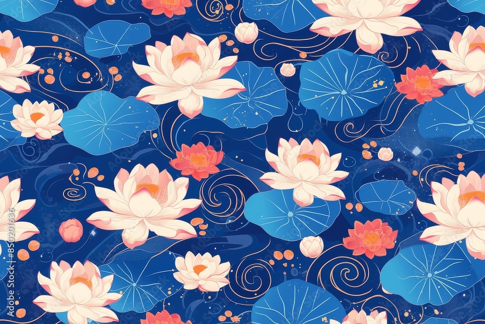 Vibrant Blooms: Seamless Pattern with Graphic Sunflowers and Swirling Vines Vibrant Blooms: Seamless Pattern with Graphic Sunflowers and Swirling Vines