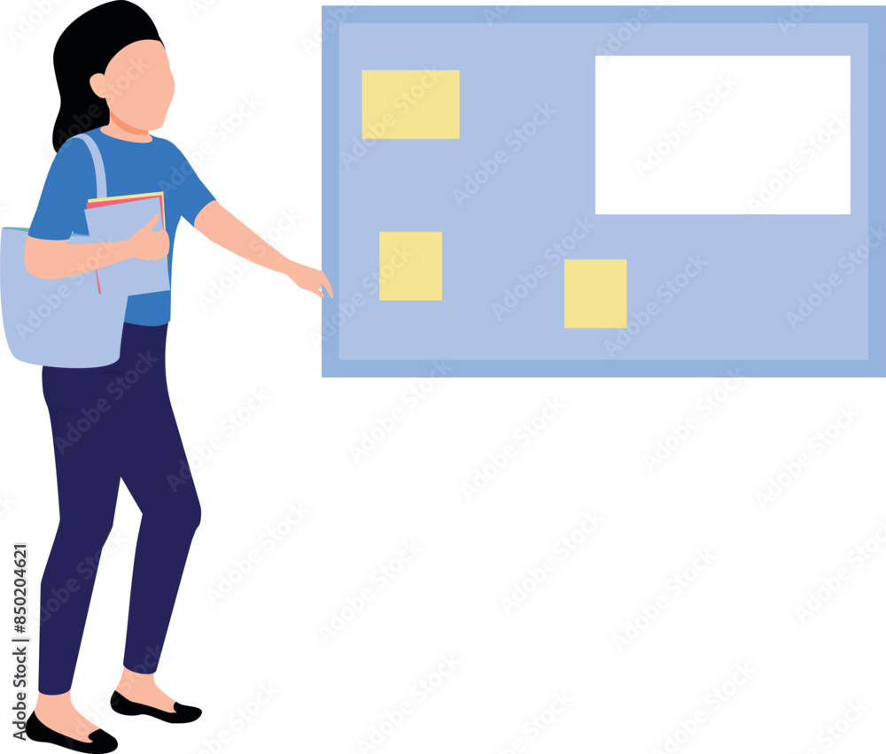 Fototapeta premium The girl is standing in front of board.