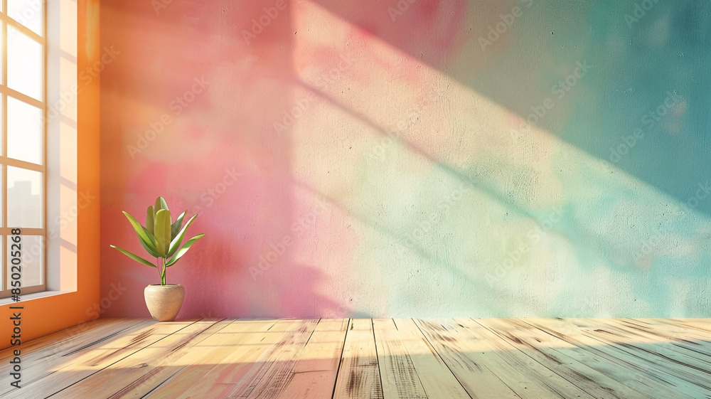 Close-up potted plant on wooden floor Close-up potted plant on wooden floor