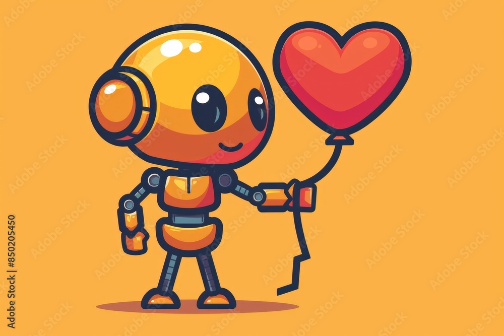 Fototapeta premium Robots holding balloons, illustration