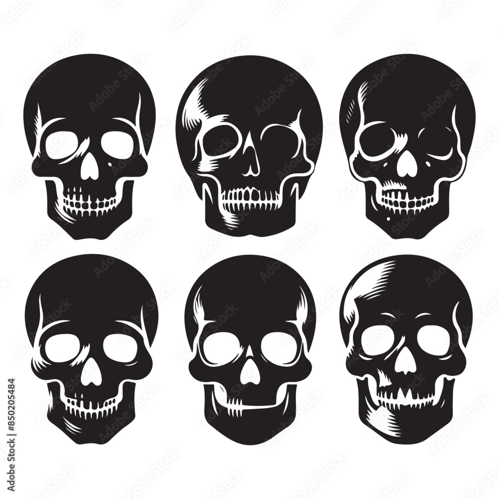 Silhouette set of skull head. Vector isolated illustration Silhouette set of skull head. Vector isolated illustration