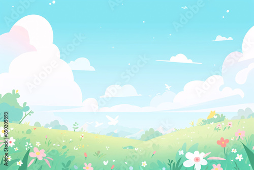 Beautiful spring outdoor landscape cartoon illustration, Beginning of Spring concept illustration background