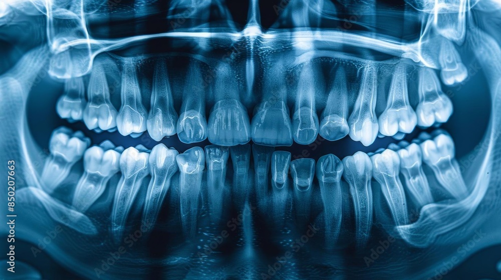Highresolution dental Xray showing a clear image of the upper and lower jaw Highresolution dental Xray showing a clear image of the upper and lower jaw