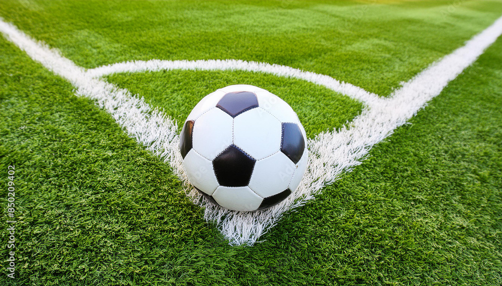 Soccer Football on Corner kick line of ball and a soccer field , football field, close-up Soccer Football on Corner kick line of ball and a soccer field , football field, close-up