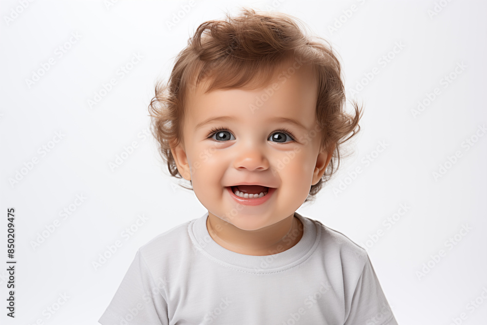 Happy boy on white background. Close up portrait of cute baby Happy boy on white background. Close up portrait of cute baby