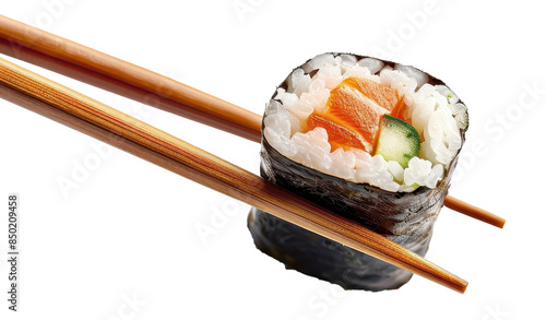 chopsticks holding sushi isolated on a transparent background