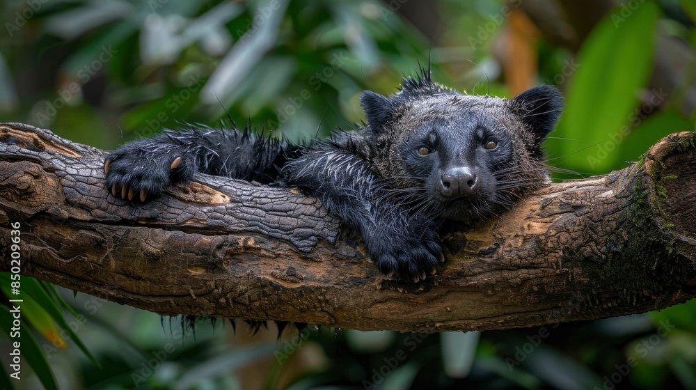 Fototapeta premium A Binturong Lounging Contentedly On A Tree