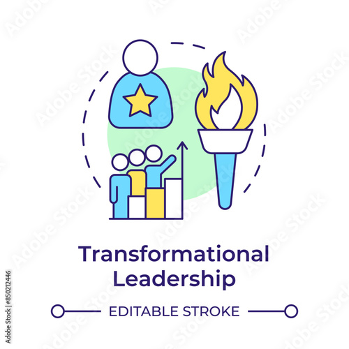 Transformational leadership multi color concept icon. Personal growth. Team members cooperation. Round shape line illustration. Abstract idea. Graphic design. Easy to use in infographic, presentation