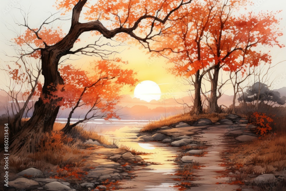 Naklejka premium Autumn light - Generative AI