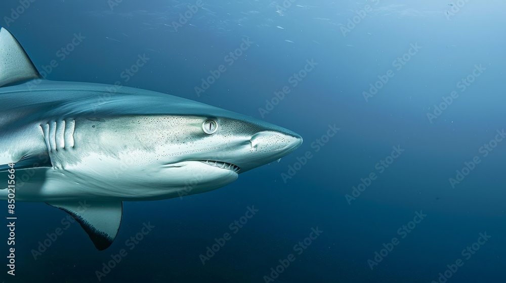 Obraz premium The great white shark is a powerful predator that can grow up to 20 feet long