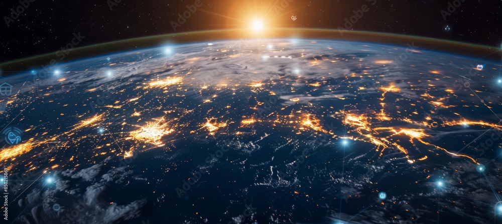 A vibrant illustration depicting the concept of a flourishing global economy, with interconnected networks, growth, and prosperity A vibrant illustration depicting the concept of a flourishing global economy, with interconnected networks, growth, and prosperity