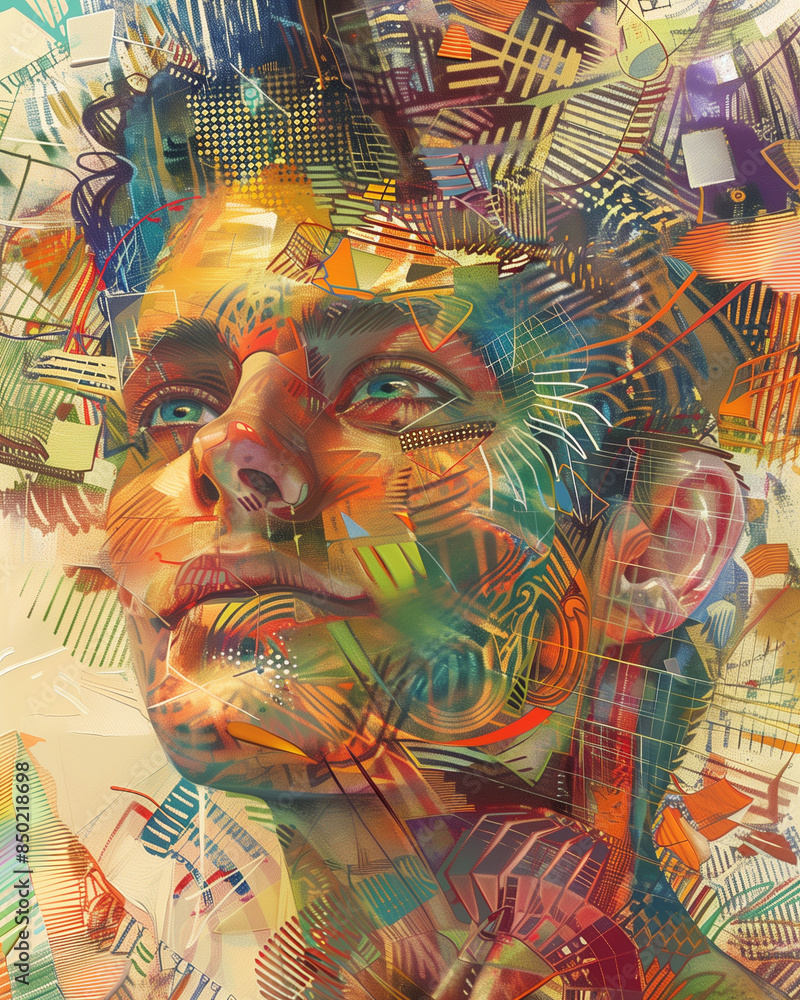 Fototapeta premium abstract portrait with fragmented features and vibrant swirling colors