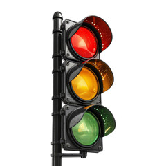 Traffic light signal with red, yellow, and green lights for road safety on transparent background clipart