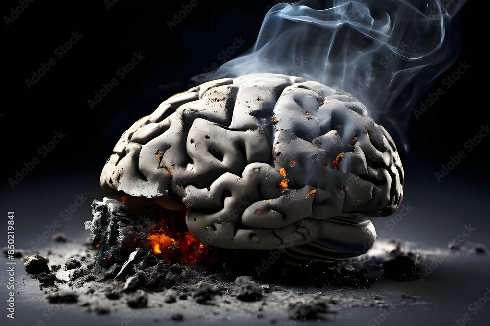 A human brain burning inside and turning into ash like a cigar ...