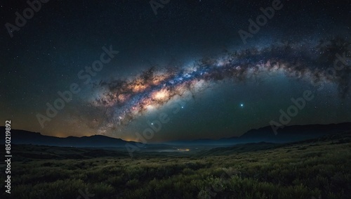 Landscape with Milky way galaxy. Night sky with stars