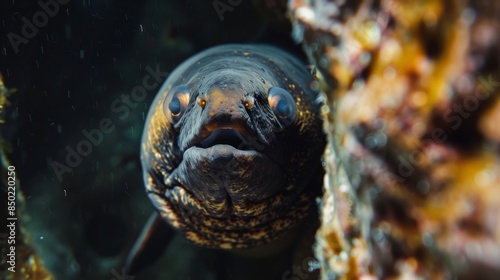 The moray eel is a fierce predator that lurks in the crevices of coral reefs, waiting to ambush its prey. photo