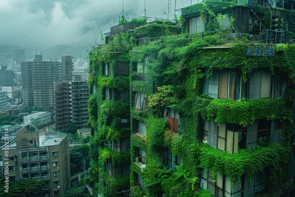 Abandoned high-rise buildings covered with plants Abandoned high-rise buildings covered with plants