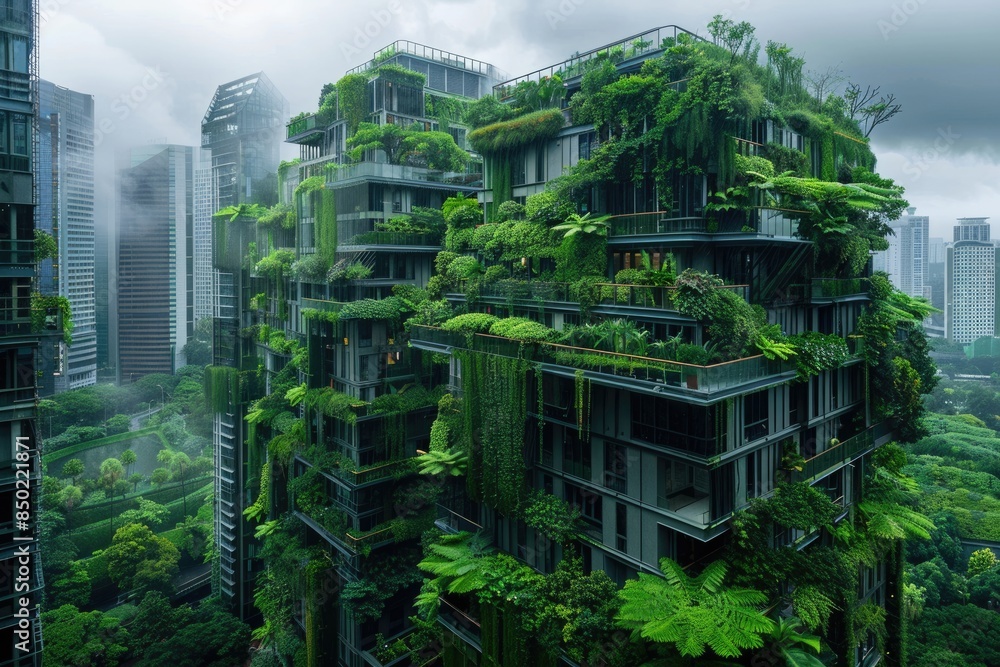 Abandoned high-rise buildings covered with plants Abandoned high-rise buildings covered with plants