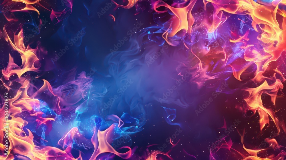 Obraz premium Abstract blend of red and blue flames with a smoky background, creating a dynamic and intense effect. Perfect for fiery, energetic, or dramatic themes.