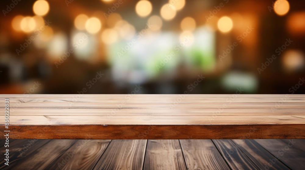 Empty wooden tabletop with blurred background for product display or visual composition layout Empty wooden tabletop with blurred background for product display or visual composition layout