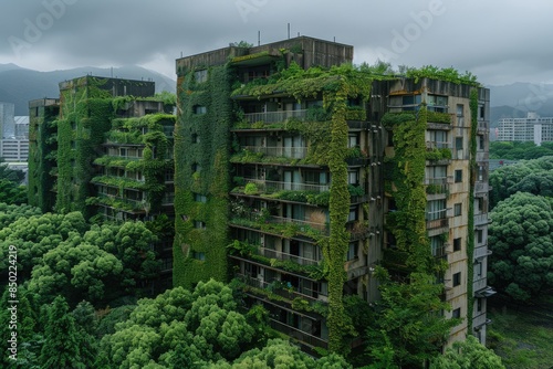 Abandoned high-rise buildings covered with plants © fanjianhua