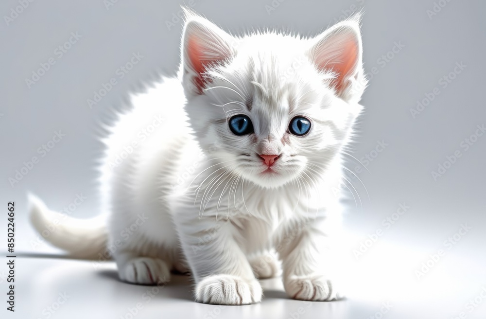 Fototapeta premium Cute white kitten on a white background
