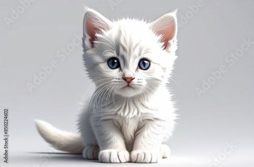 Cute white kitten portait on a white background