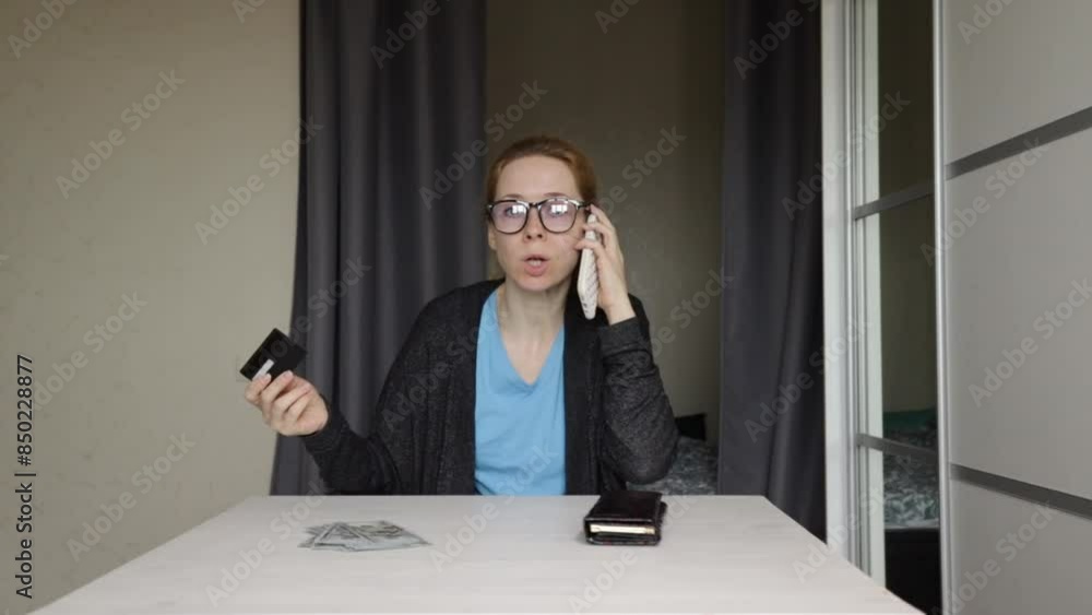 Victim of phone scammers, credit card payment problem, woman worried at home. Victim of phone scammers, credit card payment problem, woman worried at home.