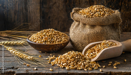 Wheat' on a rustic wooden background