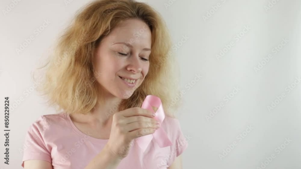 breast cancer, woman with pink ribbon symbol, illness diagnosis and hope campaign, white background breast cancer, woman with pink ribbon symbol, illness diagnosis and hope campaign, white background