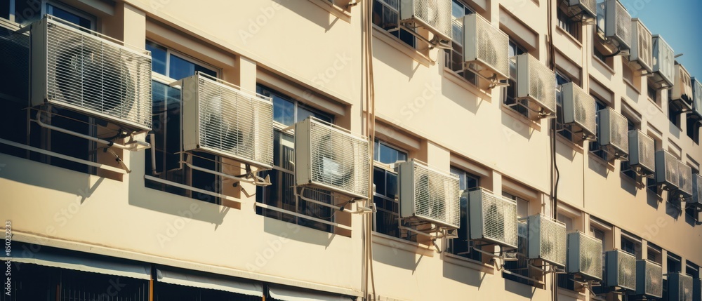Air conditioning units on a building during a heatwave Air conditioning units on a building during a heatwave