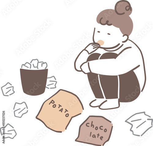 お菓子を食べる女性のイラスト素材