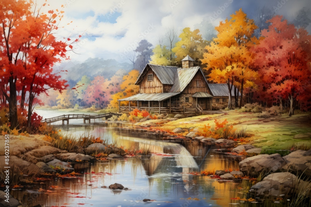 Obraz premium Covered bridges - Generative AI
