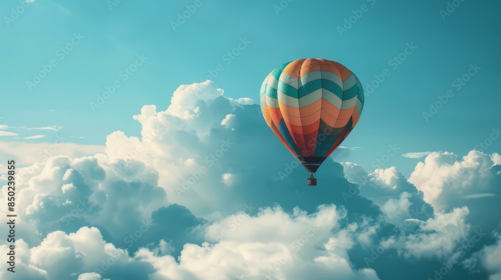 Fototapeta premium Hot air balloon floating in a cloudy sky. AI.