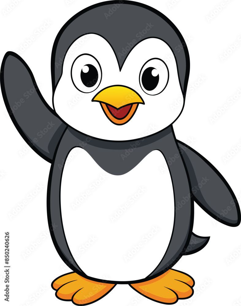 Obraz premium cute baby penguin cartoon Vector illustration waving isolated on a white background 