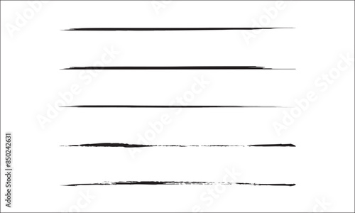 Hand painted ink brush collection. Charcoal pencil straight horizontal lines Scribble black strokes vector set