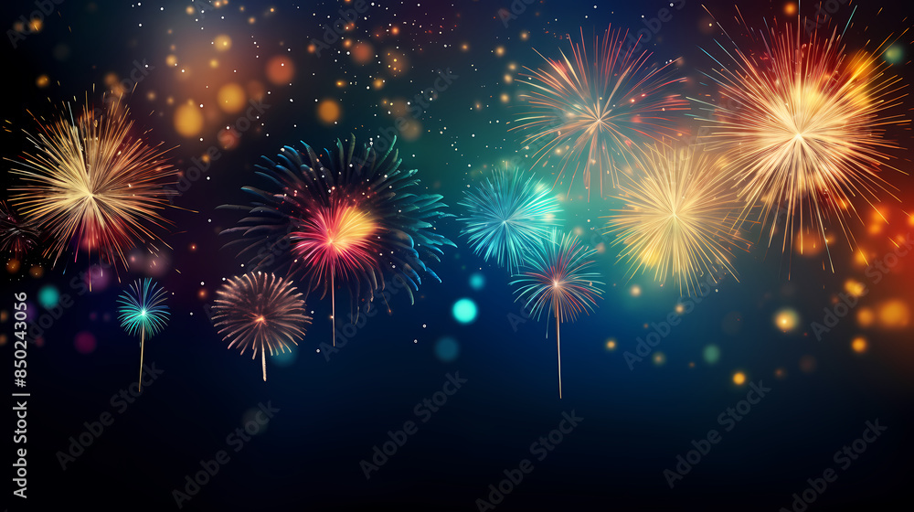 Naklejka premium Festive colorful fireworks light up the night sky