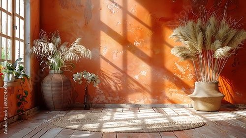 A bright apricot backdrop with a solid sienna color.