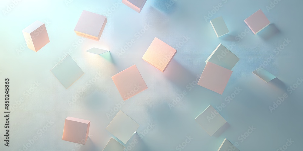 Obraz premium Modern Clean Header Designs: Smooth, Pastel Colored Background with a Central Post it notes Objects and Copyspace for Website Headers