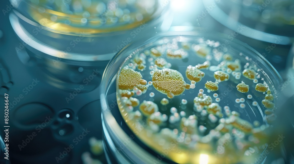 Close-up of a petri dish with bacterial cultures Close-up of a petri dish with bacterial cultures