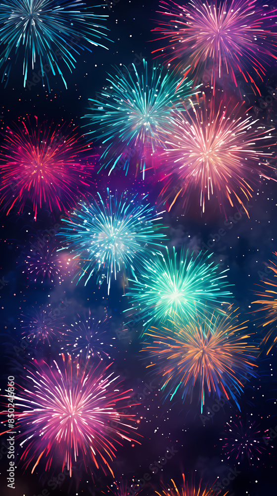 Fototapeta premium Festive colorful fireworks light up the night sky