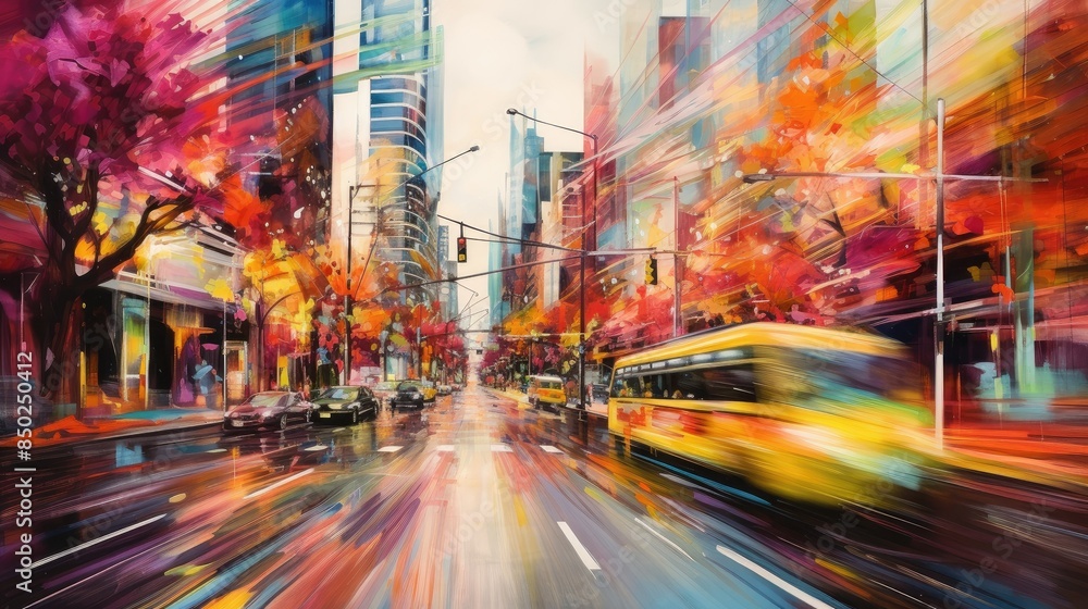 Vibrant cityscape in blurred motion