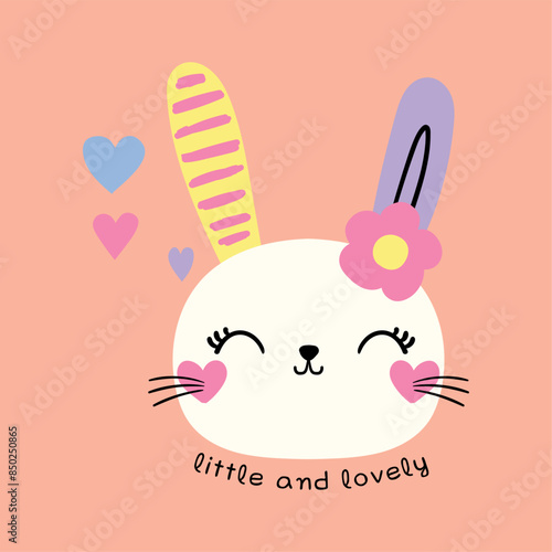 cute bunny head drawing for baby tee print as vector