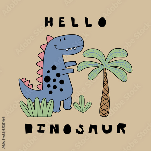 print design for baby fashion as vector with cute dinosaur drawing